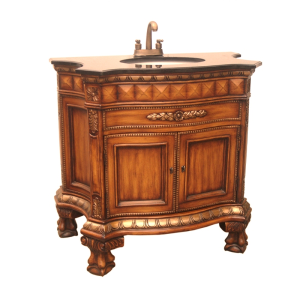 Antique Bathroom Vanity Cabinet With Marble Countertop Hand Carved
